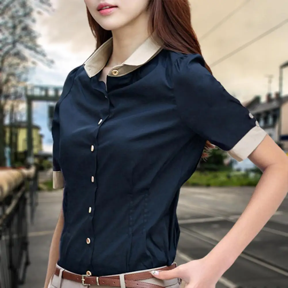 

Ladies Top All Match Slim Bowknot Contrast Color Necktie Blouse Shirt for Daily Wear