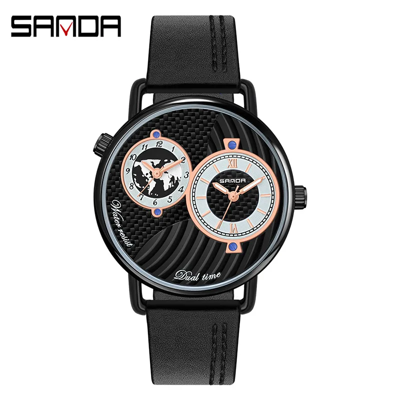 

Sanda 1072 Hot Sale Model Double Time Zones Japanese Quartz Movement Business Men Fashion Analog Wrist Watch