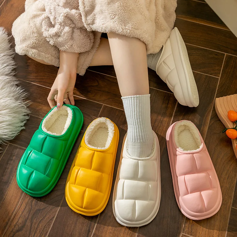 

Winter Warm Home Slippers Waterproof Non-Slip Couples Shoes Plush Household Slides Indoor Home Thick Sole Footwear Solid Shoes