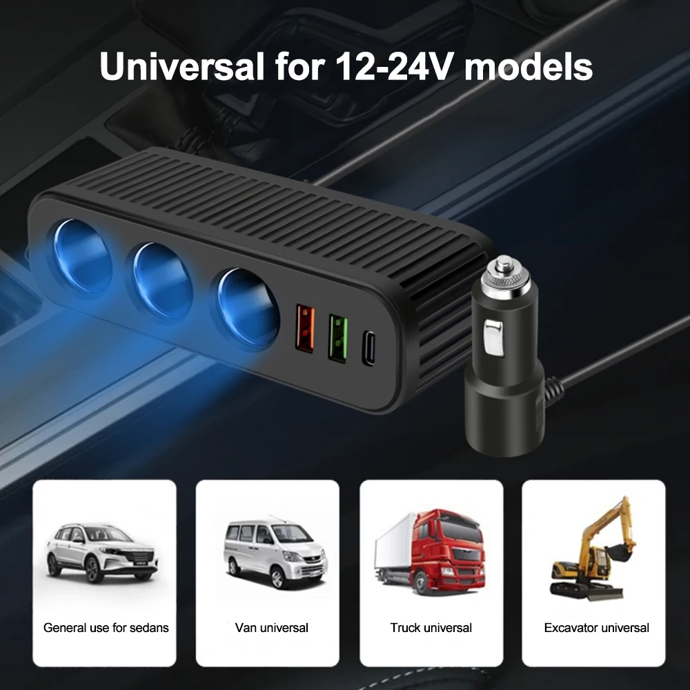 Универсальное зарядное устройство USB One-to-three + QC3.0 PD3.1A порт для зарядки 12 В/24 В |