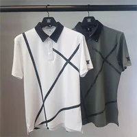 golf mens summer short sleeve t shirt stretch breathable top printed rivet lapel polo shirt
