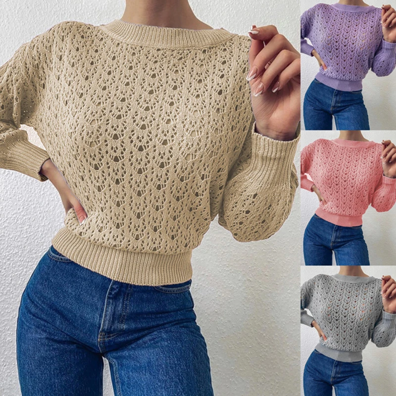 

Women's Long Sleeve Shirt Round Neck Stripe Color Matching Casual Loose Knit Pullover Top