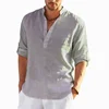 New Men's Linen Long Sleeve T-Shirt Solid Color Loose Casual Oversized T Shirt Cotton Linen Shirt Plus Size Shirts Men 3