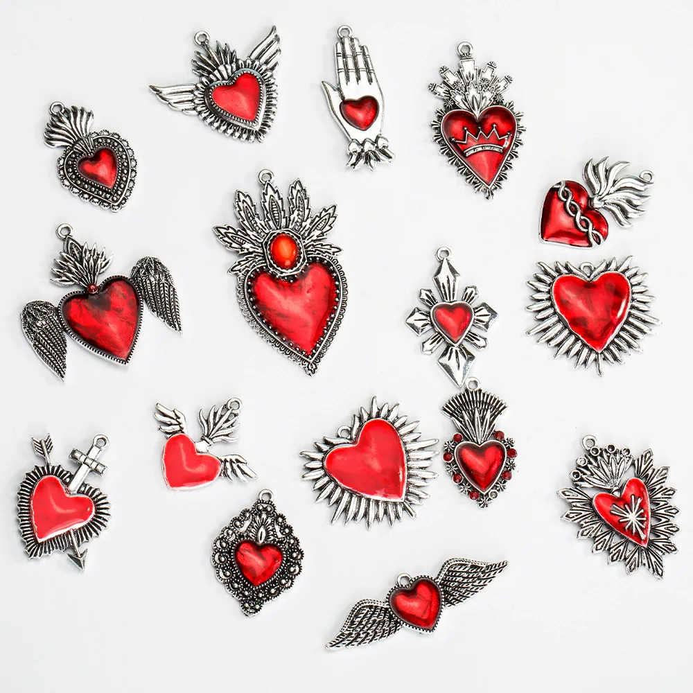 

Alloy Accessories Creative Mixed Style Retro Gothic Peach Heart Feather Alloy One Arrow Piercing Heart Pendant Handmake DIY