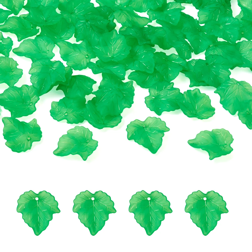 

100pcs Transparent Frosted Acrylic Green Leaf Pendants for necklace Charms Bracelet jewelry DIY making 24x22.5x3mm F80