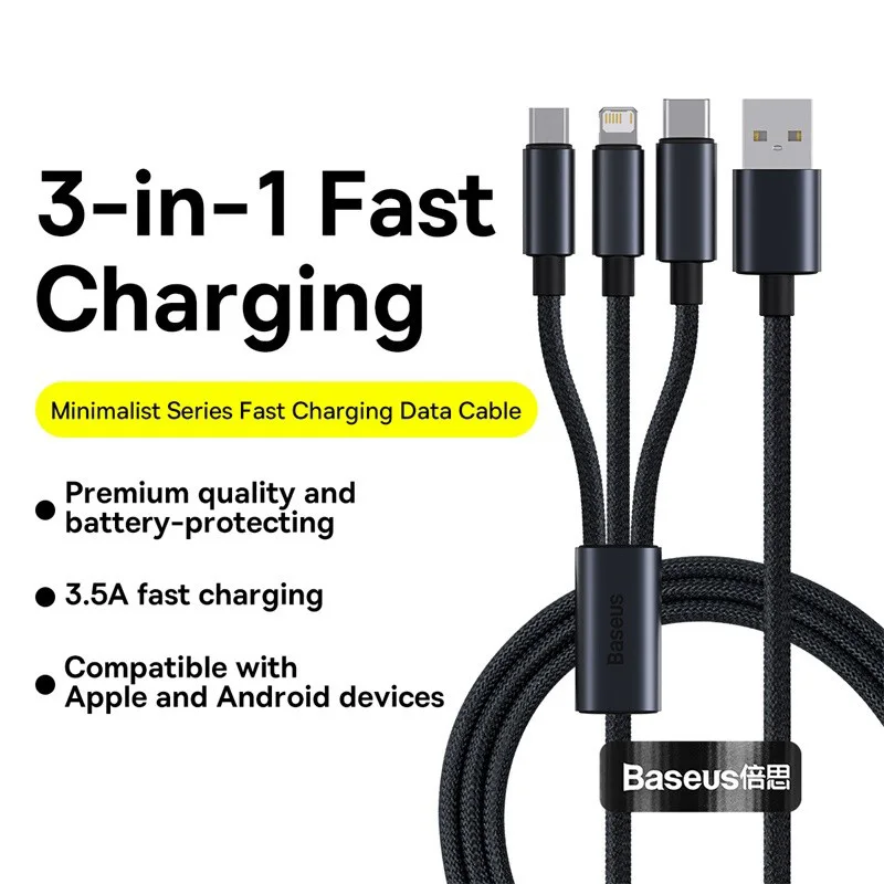 Baseus 3 in 1 USB Cable Type C Cable For Samsung Xiaomi Mi 9 Huawei Cable For iPhone 13 12 11 Phone Charger Micro USB Data Cable images - 6