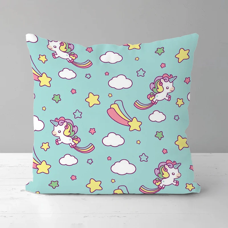 

Throw Pillow Covers Decorative Sofa Cushions Kawaii Double Sided Printing Cute Cartoon Unicorn Cushion Cover Pillows