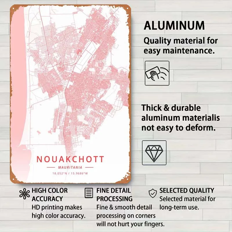 Карта Мавритании Nouakchott металлический постер украшение для двери металлическая