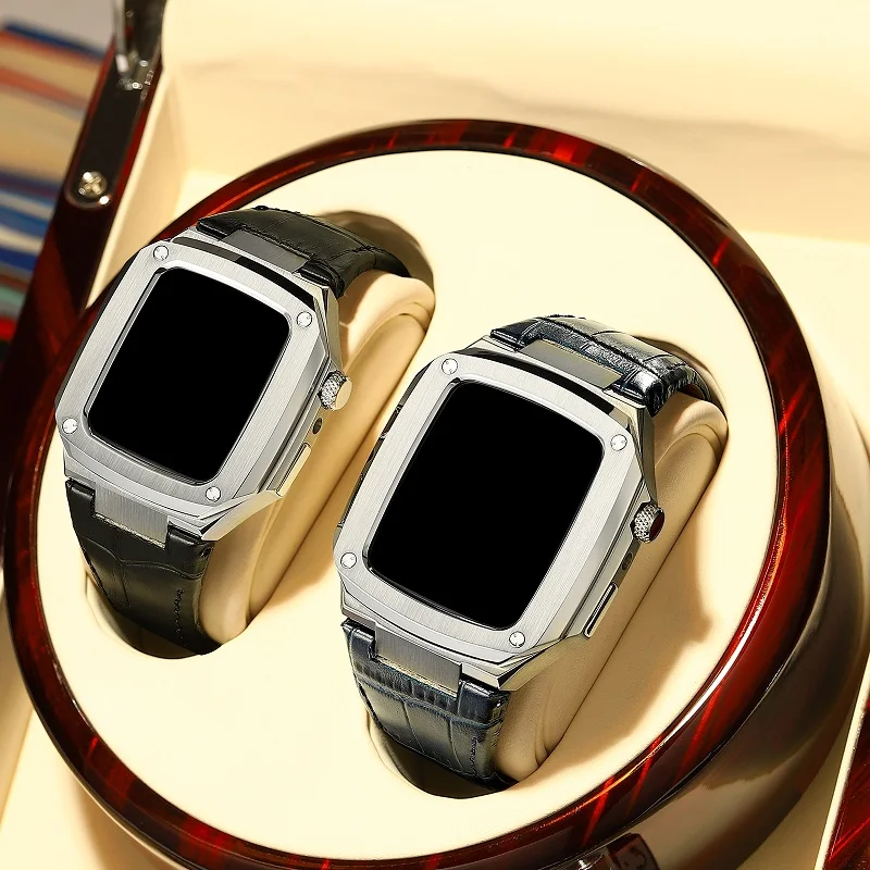 

40mm Case for Apple Watch Series6/5/4/SE 44mm Stainless Steel Protective Case Leather Strap