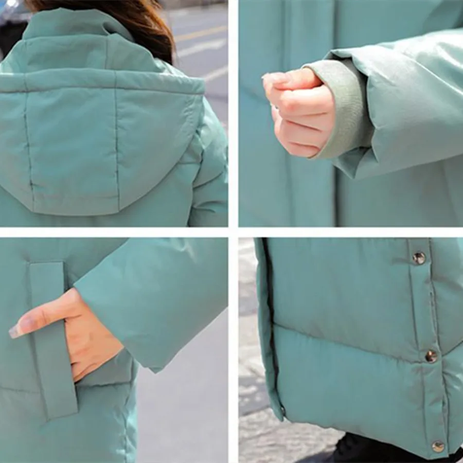 Winter Hooded Fluffy Down Cotton Long Coat Women Warm Thicken Basic Solid Casual Loose Parka Korean Windbreaker Snow Jacket 2022