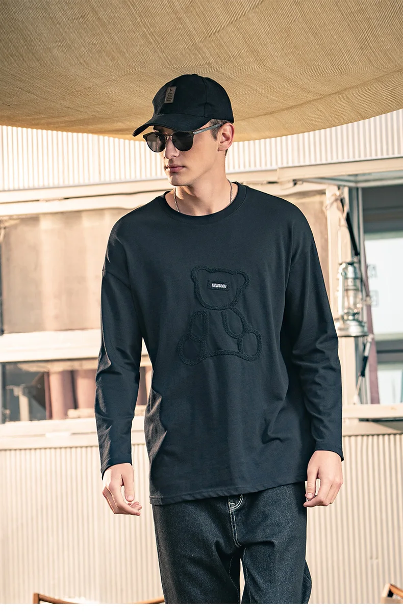 

6200 Men's cotton bottoming shirt student trendy bear embroidery long-sleeved T-shirt