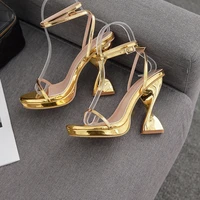 platform heels women luxury gold sandals ankle tie shaped heel pumps women shoes green narrow band party shoes high heels