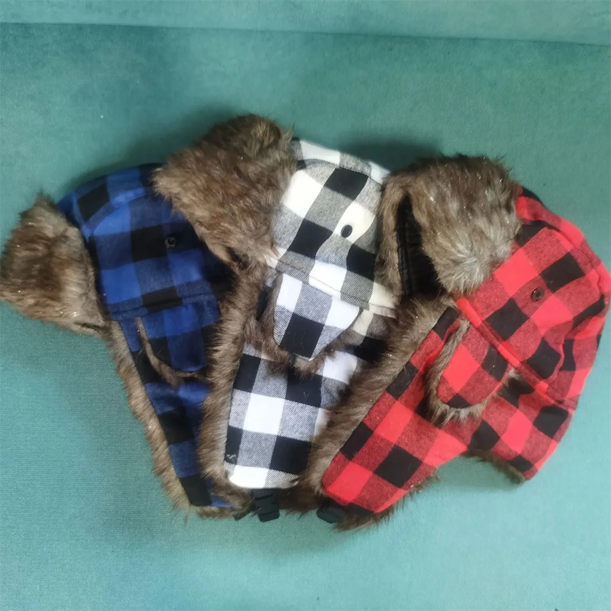 Зимняя Теплая Клетчатая Шапка-бомбер Унисекс На Флисовой Подкладке Шапка В