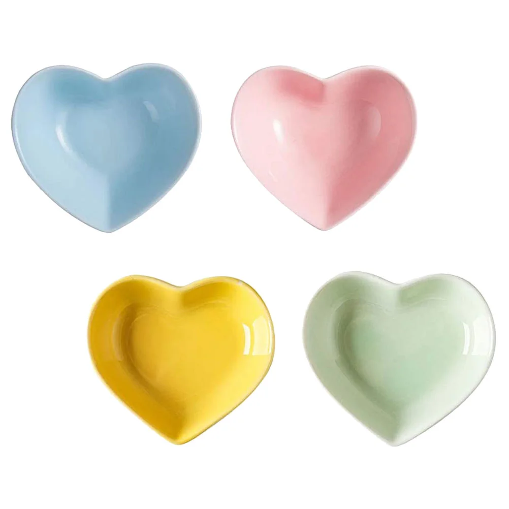 

4 Pcs Ceramic Heart Dish Appetizer Plates Decorative Trays Bowl Shaped Bowls Small Holders Delicate