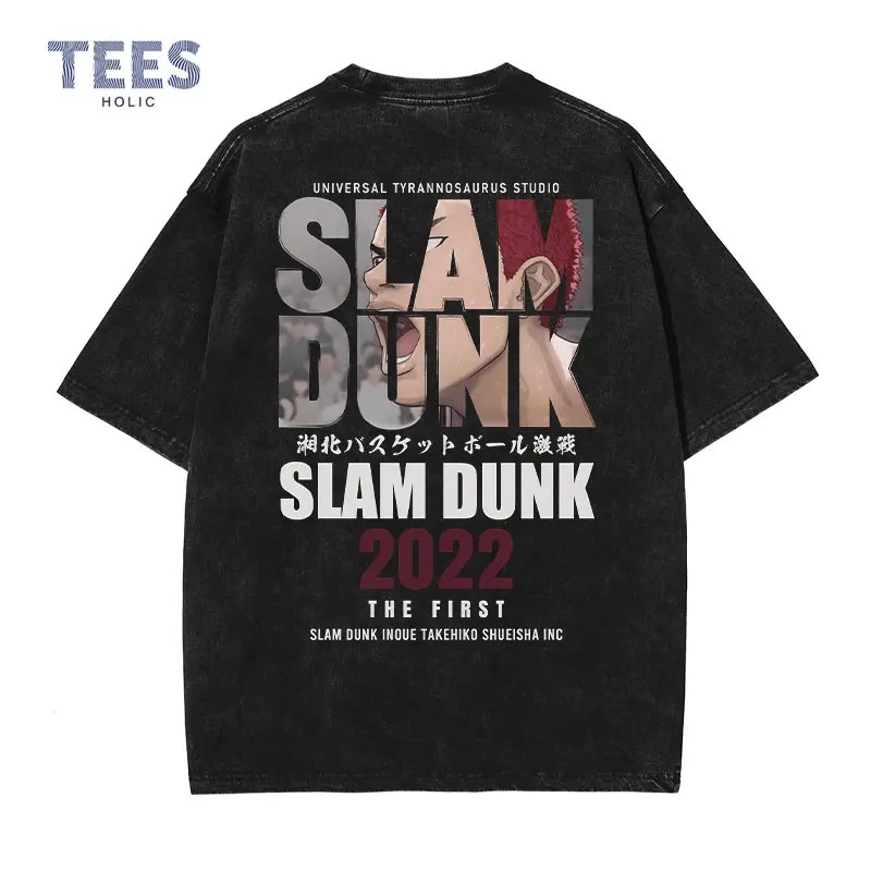 

Футболка мужская оверсайз с коротким рукавом, винтажная промытая с аниме SLAM DUNK, Sakuragi, Hanamichi, Kaede, рукава манга, y2k