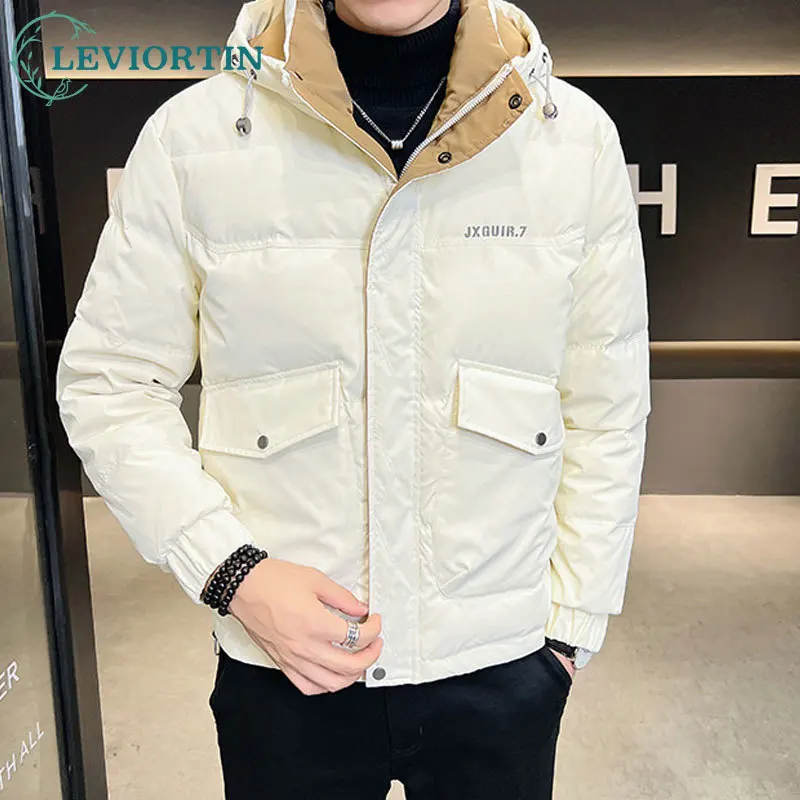 Hip Hop Winter White Duck Down Jacket Man Harajuku Streetwear Hooded Warm Casual Windbreaker Down Jacket Coat For Men Outwear