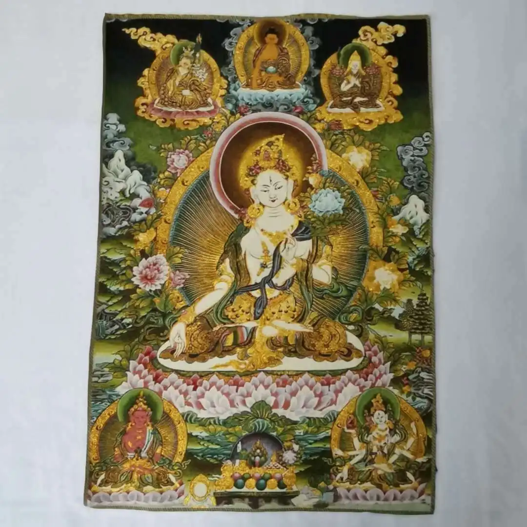 

Tibet Tibetan Cloth Silk White Tara spirit of Compassion Goddess Tangka Thangka