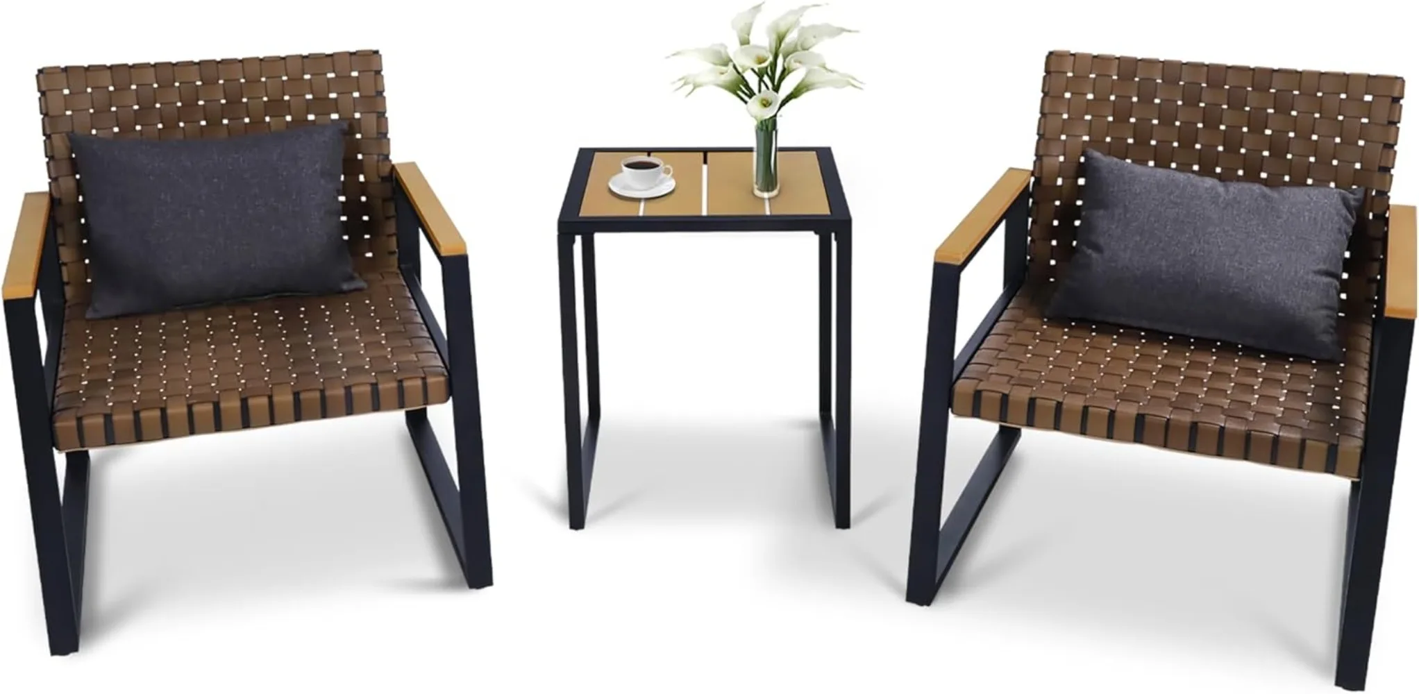 ENSTVER Набор для бесед из 3 плетеных мебели патио двухместный диван на открытом