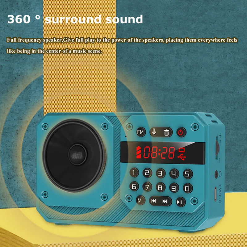 Фото Mini Portable FM Radio High Sensitivity Radios Receiver Wireless Hifi  Bluetooth Speaker with Mic Support Recording TF USB Play №2