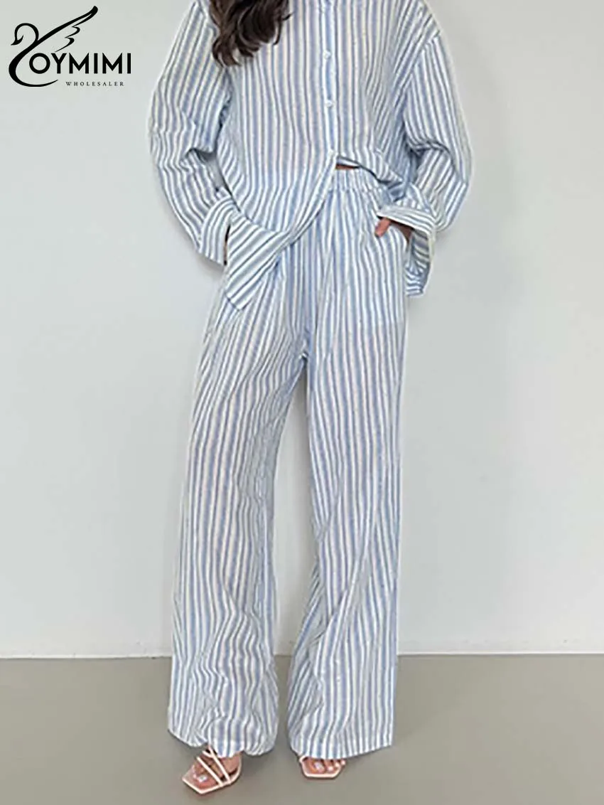 Oymimi повседневный комплект из двух предметов в синюю полоску с принтом для женщин