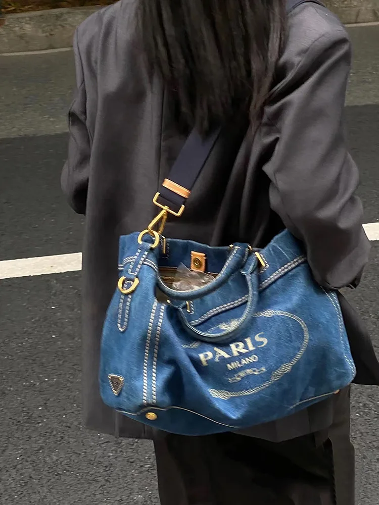 

Y2K Женская модная Корейская сумка через плечо синяя джинсовая роскошная сумка-тоут дизайнерские сумки-слинги кошелек дамские сумочки