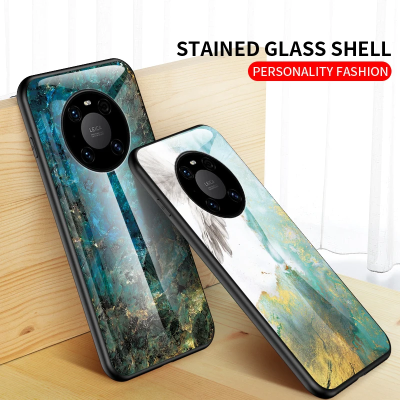 

For Huawei Mate 40Lite 40Pro 20Pro 20X 20Lite 30Pro Case Luxury marble glass shell soft silica gel frame hard cover