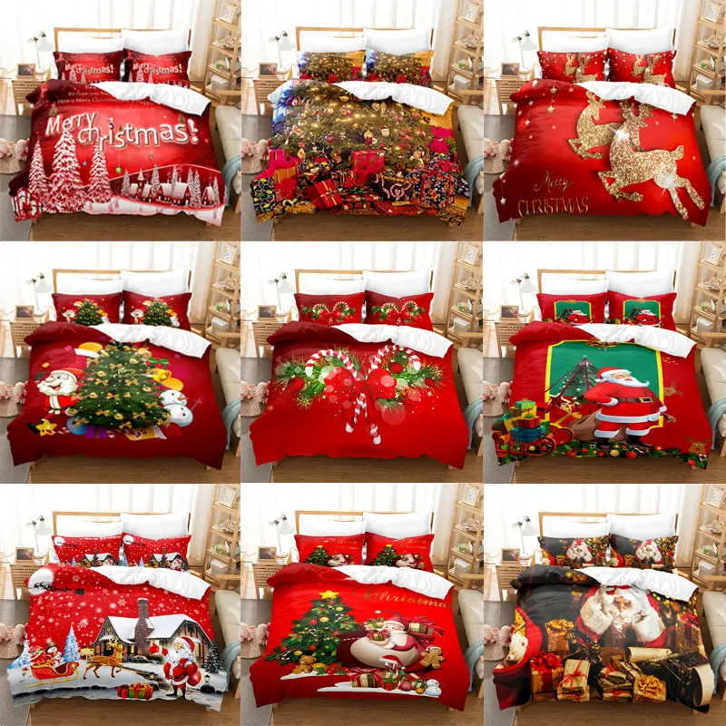 

Merry Christmas Red Santa Claus Cartoon 2023 Kids Quilt Durex Full King Size3Pcs Duvet Cover Bedding Linen Set Bedspread240x220
