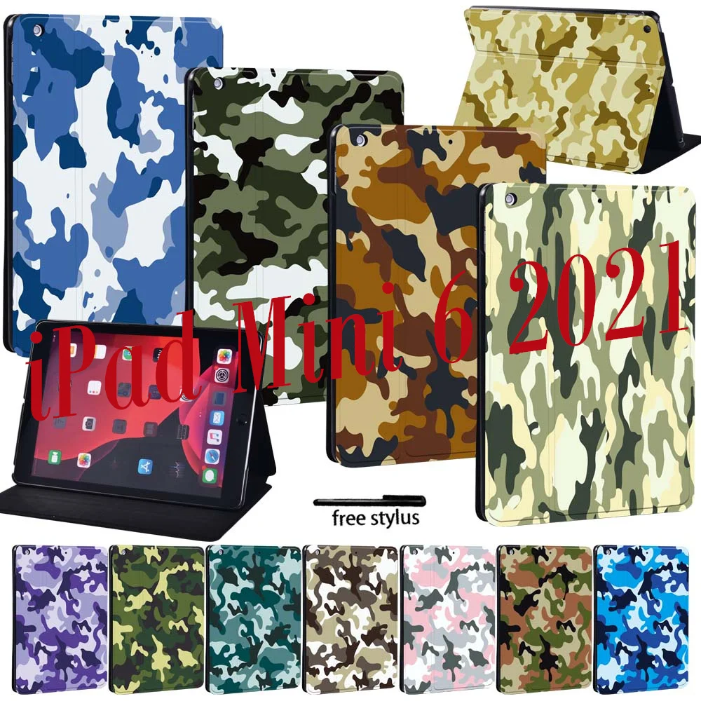 

Tablet Stand Cover Case for iPad Mini 6th Generation 8.3 inch 2021 Camouflage Series Folio PU Leather Protective Shell