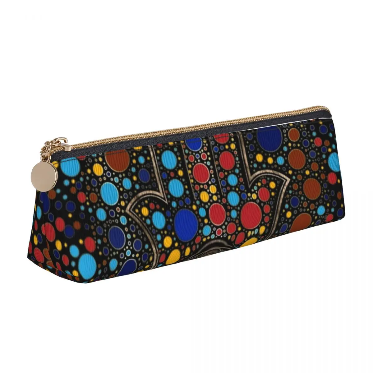 

Hamsa Hand Print Leather Pencil Case Colorful Dot Art Retro Zipper Pencil Box School For Child Triangle Pen Bag