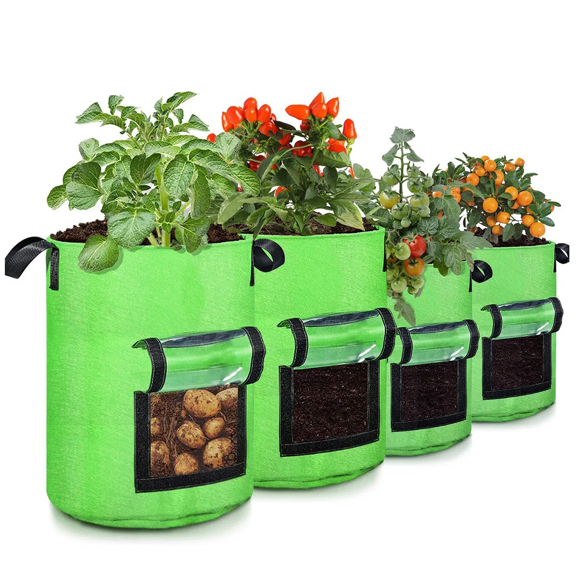 

2pcs Garden Grow Bags Breathable Plant Bags with Transparent Access Flap Window Durable Planting Sacks Outdoor Planters Bag for