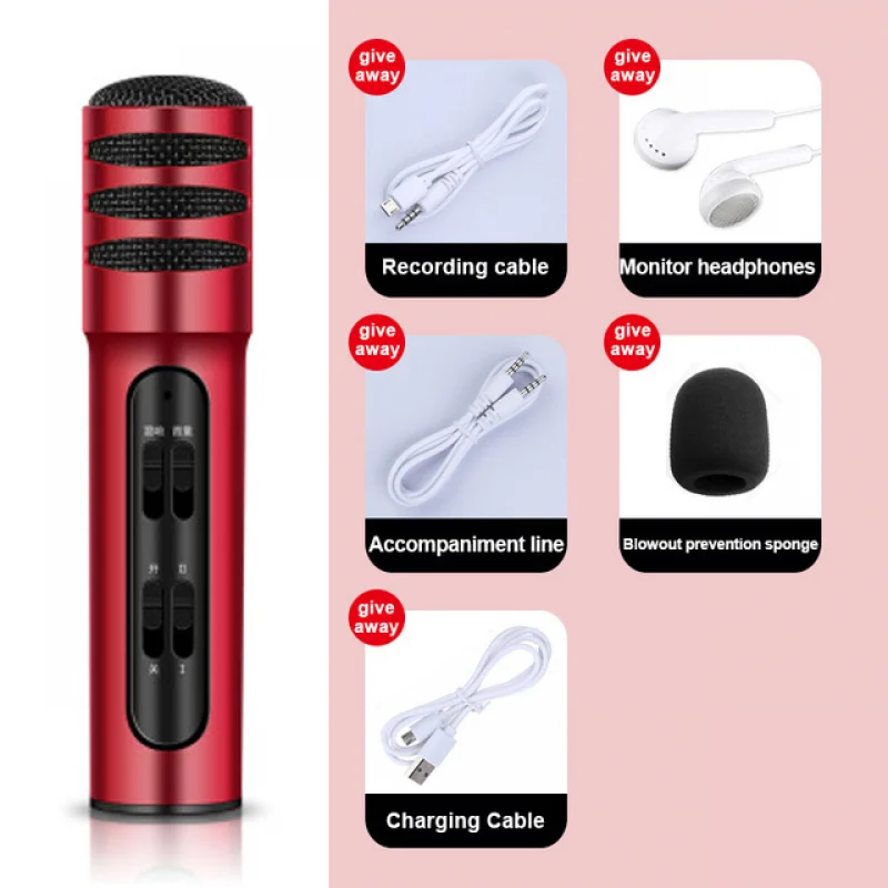 

Home Wireless Bluetooth Microphone Condenser Magic Microphone with Sound Card SmartPhone Player MIC Speaker Record Music Android