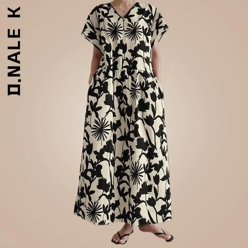 

D.Nale K Fashion Dress Women Short Sleeve Vintage Kaftan Sundress Sweet Dress Popular Loose Girl Women Clothing Vestidos Female