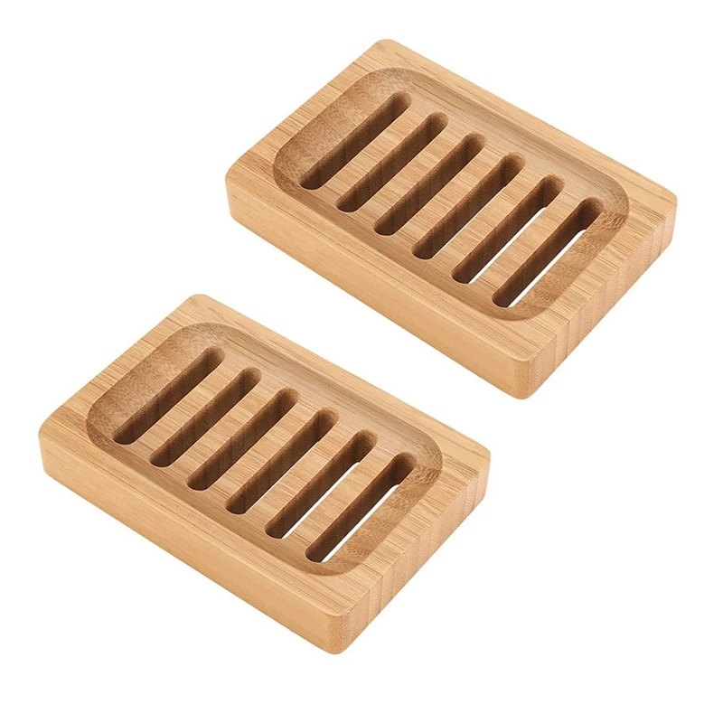 

Bamboo Soap Dish 2 Pack Rustic Bar Soap Holder For Bathroom Sink Shower Kitchen, Natural Wooden Tray For Soap, Sponges