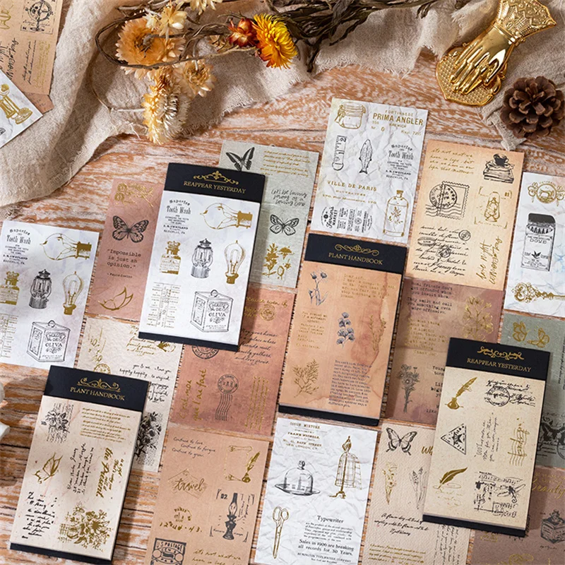 

20 Sheets Hot Stamping Series Stickers Vintage Hand Account Journal DIY Material Decorative Sticker Scrapbook Sticky Paper