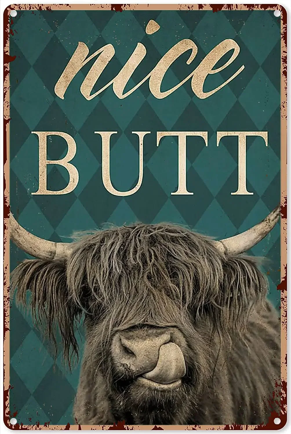 Художественный настенный декор для ванной комнаты Nice Butt Highland Cow Оловянная