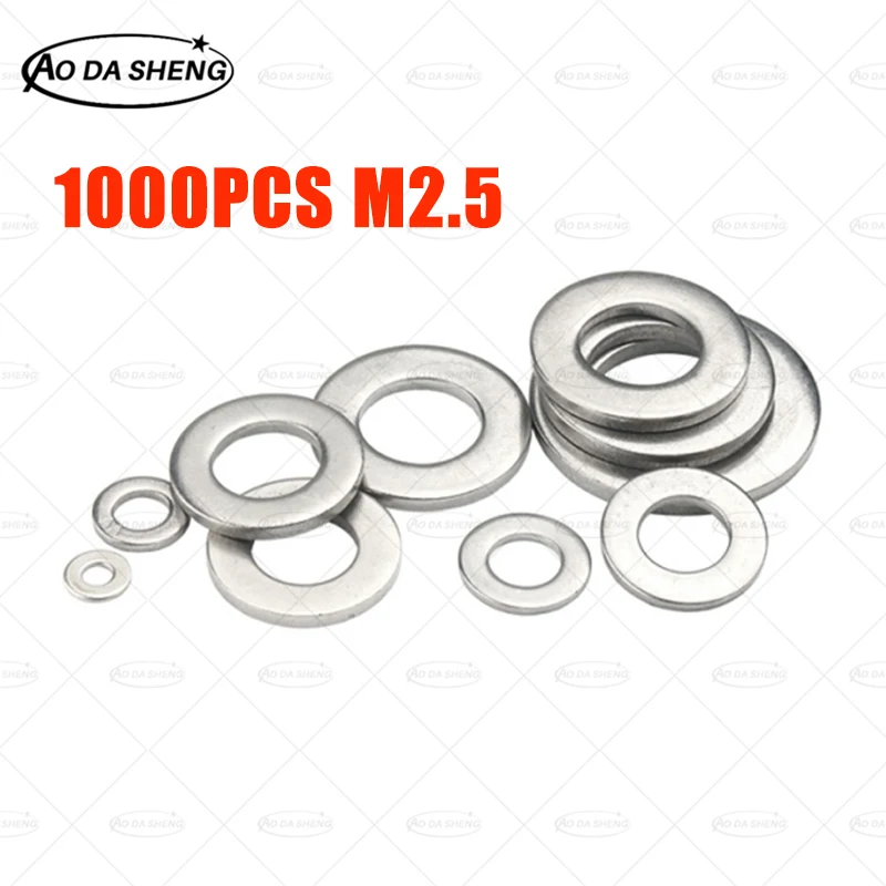

AODASHENG Free Shipping 1000pcs M2.5 DIN125 304/A2-70 Stainless Steel Flat Washer Plain Washer Gasket Ring Support Customization