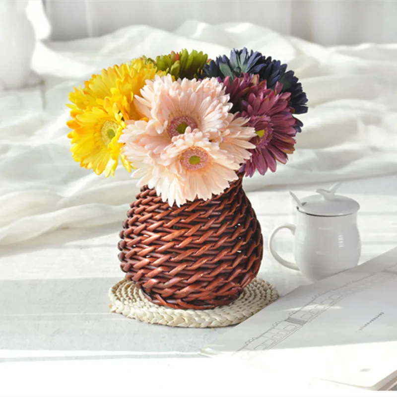 Ручная плетеная корзина для цветов ивы ваза из ротанга орнамент вставленный