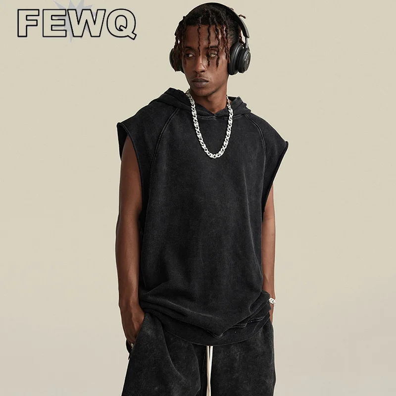 

Мужская винтажная Толстовка без рукавов FEWQ, однотонная стильная футболка в американском стиле, новинка 2023, 24B2743