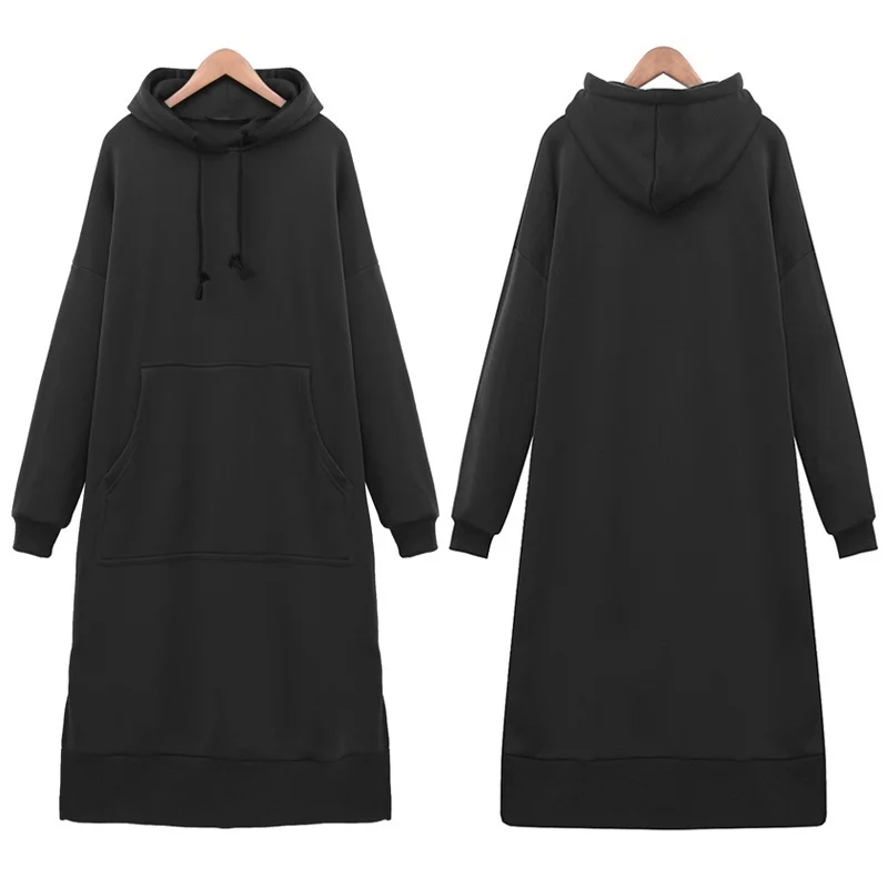

Long Hoodie Solid Color Hooded Thick Warm Pocket Pullover Women's Winter Leisure Sweatshirt Women's Long-sleeved Top