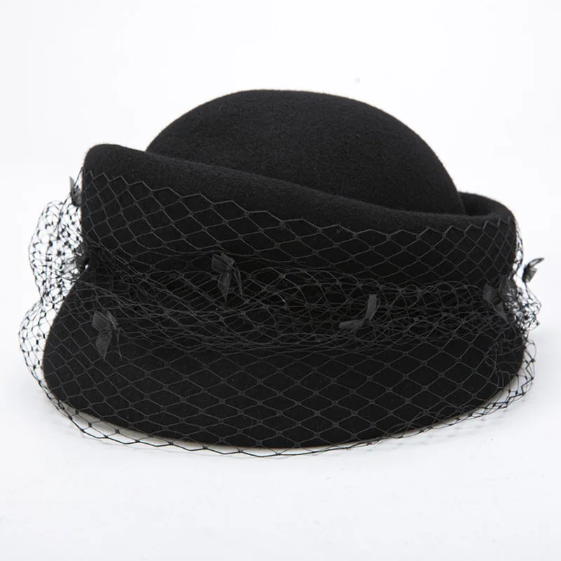 

Berets For Women Winter Wool Fedoras Fashion Banquet Party Hat Elegant Mesh Bow Formal Lady Felt Hat Fascinator Pillbox Hat Cap