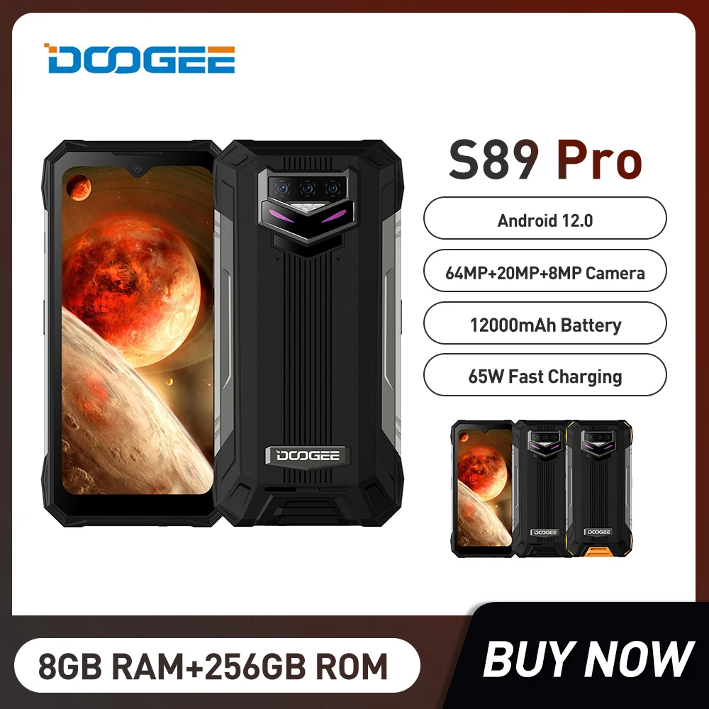 DOOGEE S89 Pro Rugged Phone 8GB+256GB NFC Phone 65W 12000mAh Large Battery Smartphone Helio P90 64MP Camera Global  Version