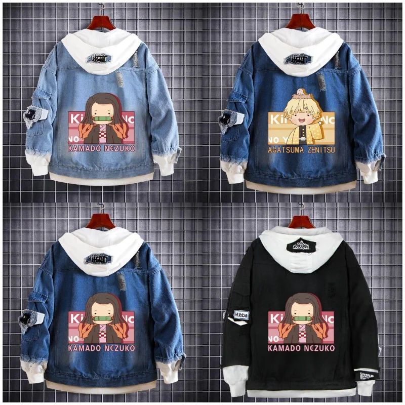 

Demon Slayer Autumn Hooded Denim Jacket 2023 Men's Clothing Hip Hop Jeans Coat Jean Jacket Casual Jacket Outerwear Men Hoodies