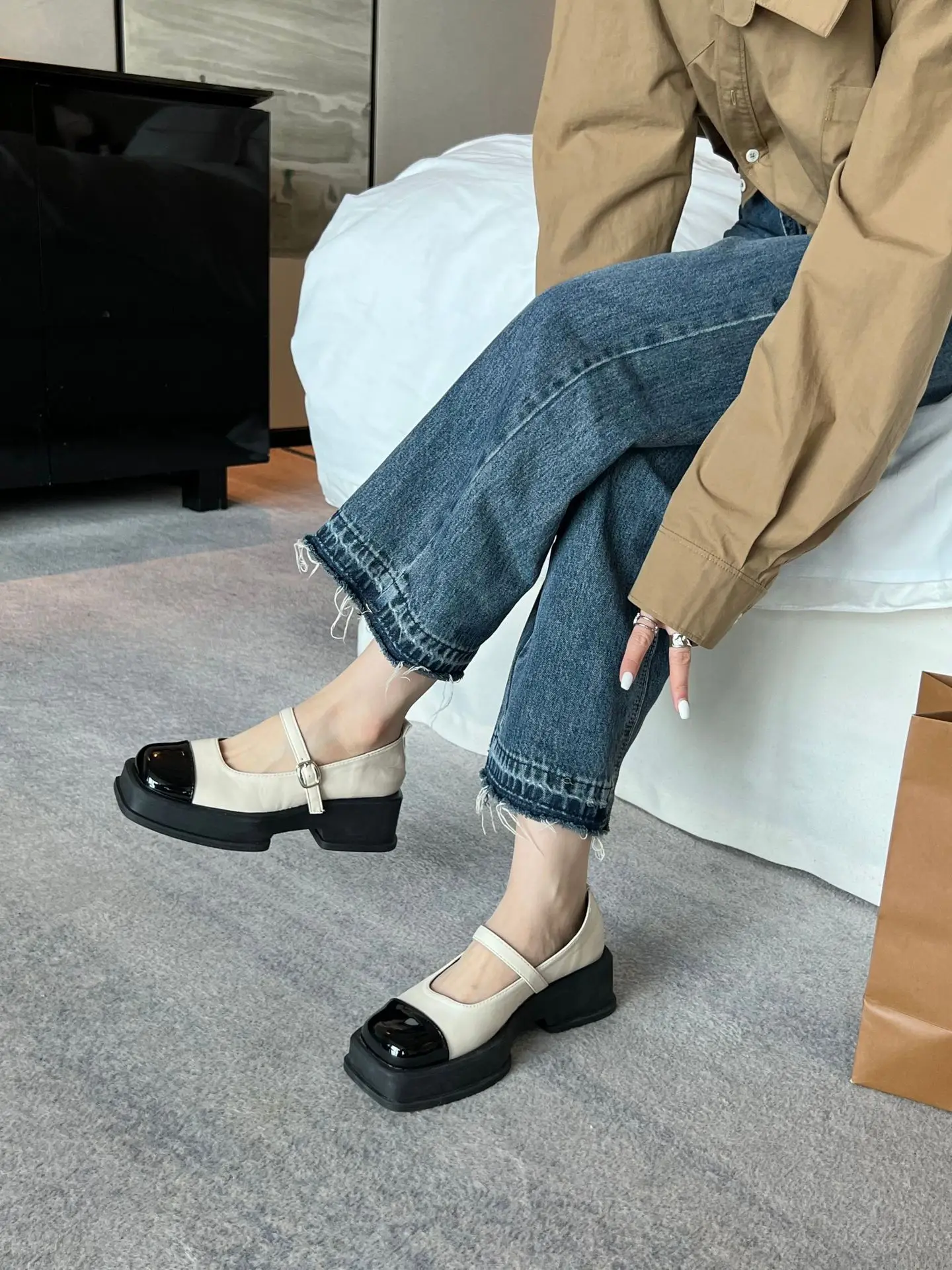 FAFA French-style Mary Jane Single Shoes Women's 2023 Spring Thick-heeled Thick-soled Loafers With British Small Leather Shoes