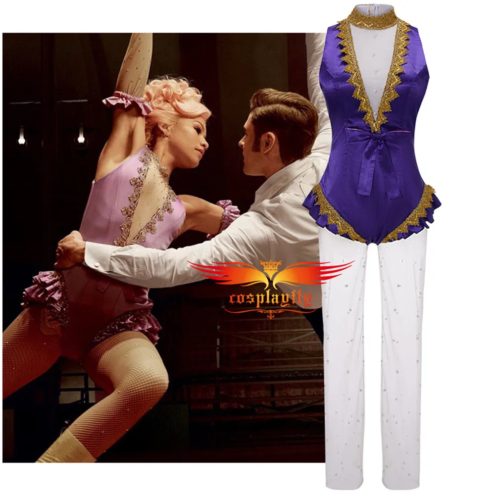 

Movie Opera The Greatest Showman Zendaya Cosplay Costume for Adult Women Sexy Mini Purple Jumpsuits Rompers Pants Halloween
