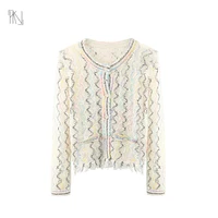 round neck striped knitted cardigan jacket female 2022 summer new commuter slim fashion simple tops female