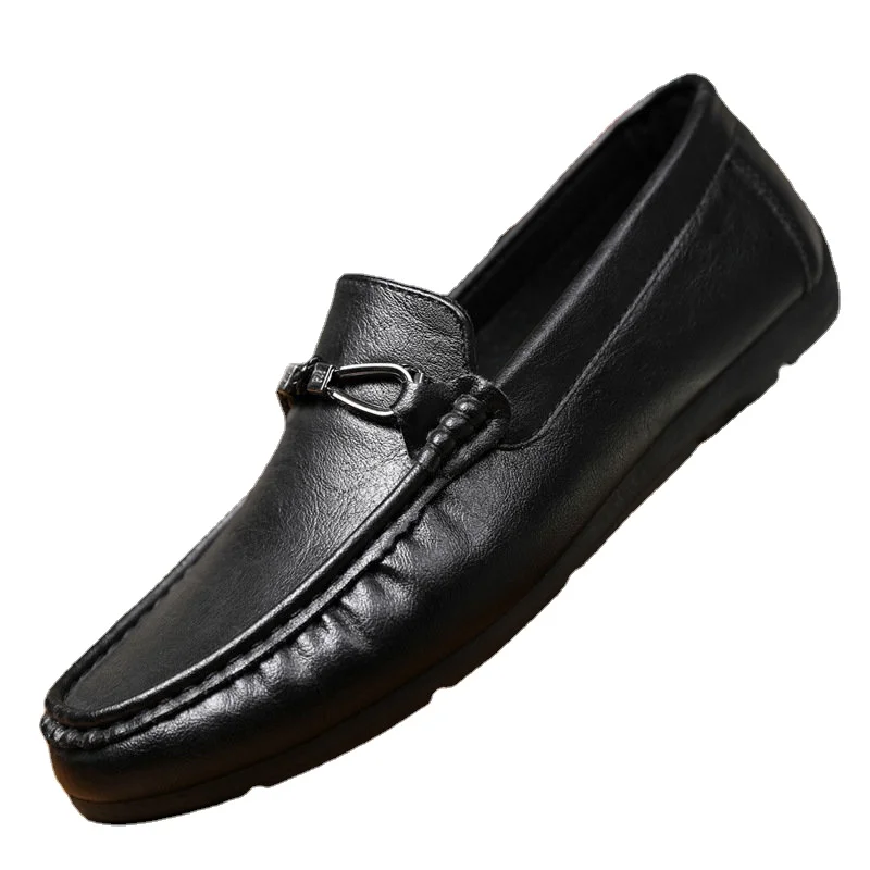 

Soft Sole Casual Dress Shoes Peas Cover Foot Leather Men One-Pedal Lazy All-match Breathable 2022 Spring Loafers