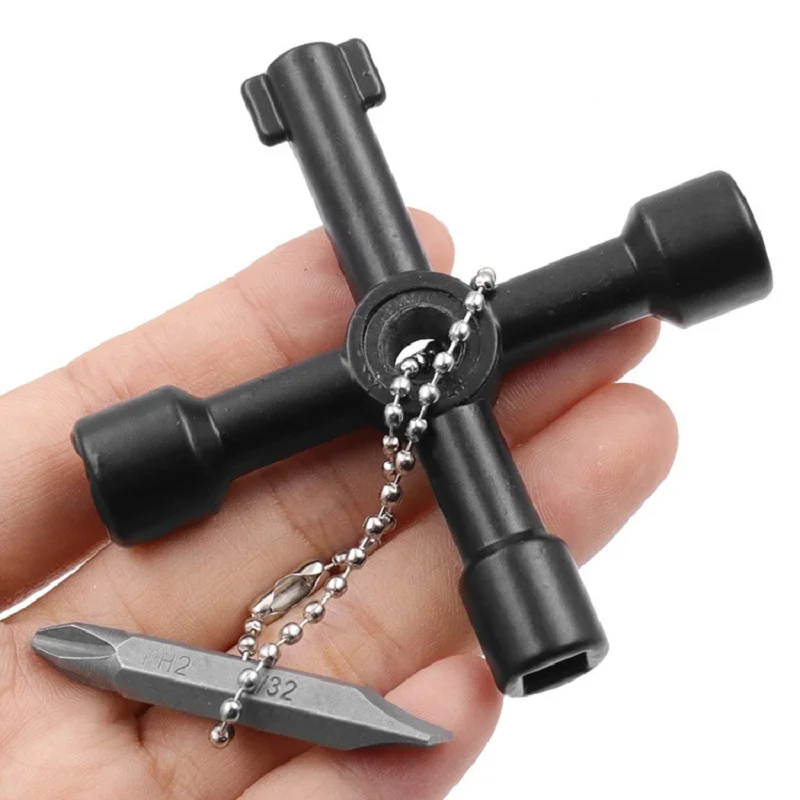 

4 in 1 Electric control cabinet elevator water meter valve key black cross with screwdriver four-in-one multi-purpose key wrench
