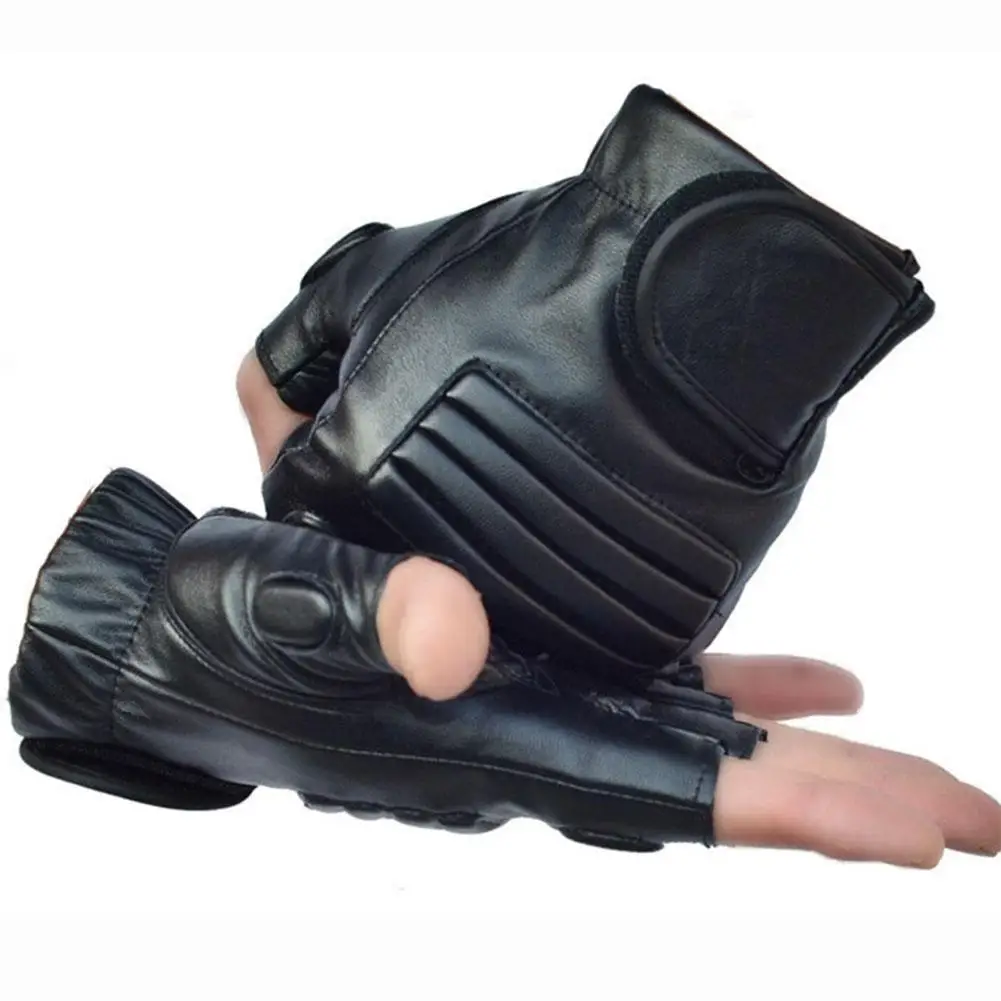 

Men Sport Leather Half Finger Gloves Gym Exercise Training Fitness Gloves Black Non Slip Gloves
