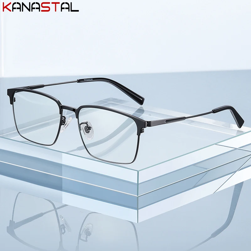 

Men Pure Titanium Square Eyeglasses Frame Male Business Eyewear Optical Blue Light Blocking Myopia Prescription Reading Glasses