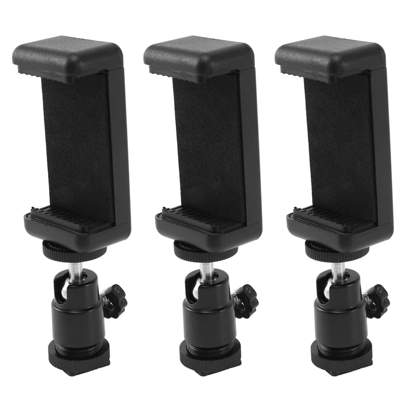 

3X 2 In 1 Mobile Phone Clip Holder 360 Ball Head Hot Shoe Adapter Mount Fit For Dslr Slr Camera